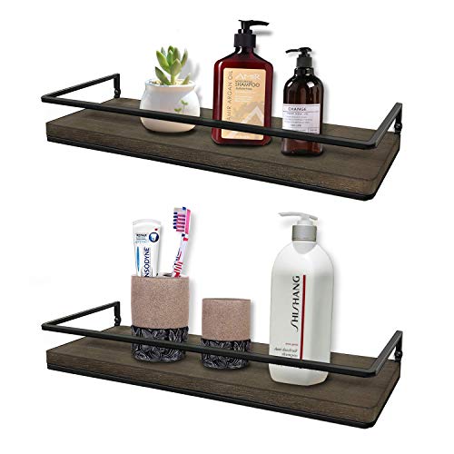 Minggoo Floating Shelves Wall Mounted Set of 2, Rustic Wood Wall Storage Shelves