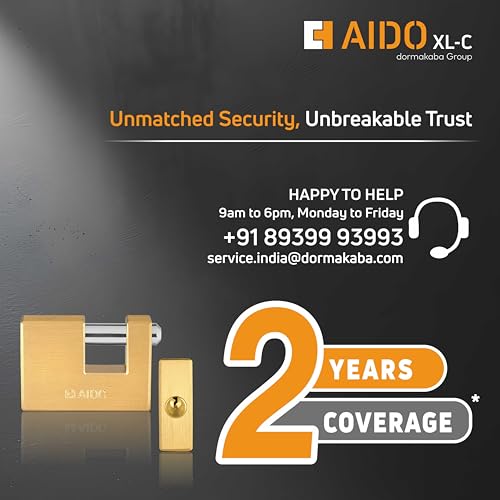Image of AIDO by dormakaba Group Heavy-Duty 63mm Brass Padlock | Lock for Main Door, Home, Garages, Warehouses, Containers, | 4 Brass Keys | Indoor & Outdoor | Water-Resistant | 2 Year Warranty