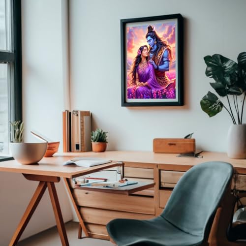 Image of Whattacraft! DIY Acrylic Paint By Number Kit for Adults Kids Beginner Number Painting Kit DIY Canvas Painting By Number Wall Decoration DIY Painting Kit for Adults | Lord Shiva and Parvati Divine