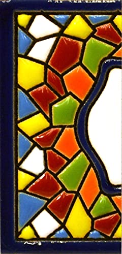Écriteaux avec numéros et lettres. Carreaux de céramique polychromée, peints à la main dans technique corde sèche (cuerda seca) pour plaques avec números, noms, directions et signalisation. Un texte personnalisable. Dessin MOSAICO MINI 7,3 cm x 3,5 cm. (MARGE "BORDURE") Cover