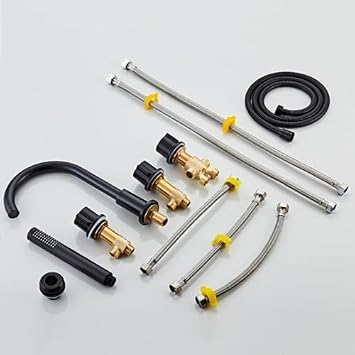 Shower Head Set, 5 Hole Bath Tap Black+Gold Bath Mixer Taps with Shower 360 Rotating Tap Double Bath Taps Lever Bathroom Mixer Tap with Shower,Black