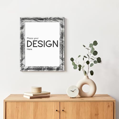 Image of 11x14 Picture Frame in Black, White, and Brown Mixed Texture. Modern Art Style Curved Wide Edges, Engineered Wood Photo Frame 11 x 14 inches for Table or Wall Decor.