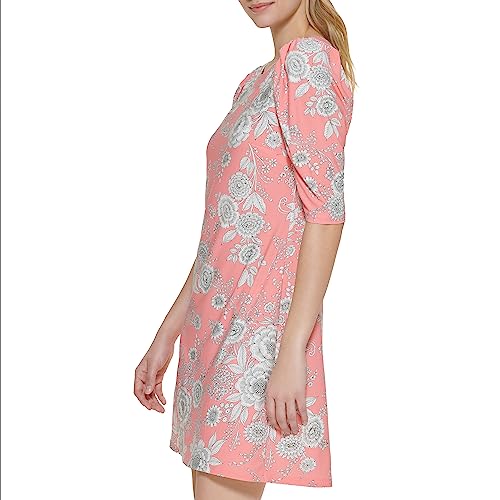 Image of Tommy Hilfiger Women's Floral Jersey Short Puff Sleeve Dress