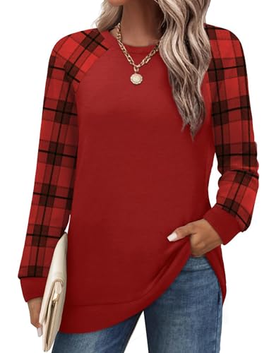 Image of Saloogoe Tunic Sweatshirts for Women Crewneck Lightweight Sweaters Raglan Long Sleeve Shirts Fall Fashion Tops 2026