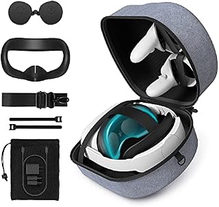 KIWI design Hard Protective Carry Case Compatible with Quest 2, Fit Official Elite Strap and KIWI design Upgraded Elite Strap, 7 in 1 Accessory Includes Silicone Face Cover, Lens Protector and Others