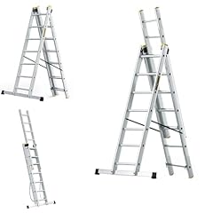 DRABEST SCALETTE SERIE PRO 3x7 Scala Multiuso a Tre Sezioni Pressopiegata in Alluminio 150kg - Scaletta in Alluminio - Scaletta Multiuso - Scaletta Pieghevole Pieghevole - 45x409x16cm