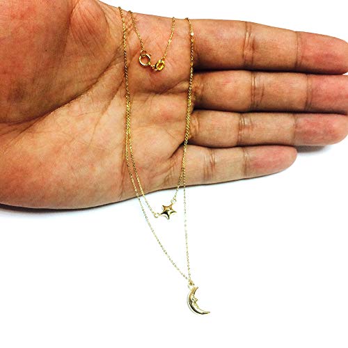 Jewelry Affairs 14K Yellow Gold Moon And Star On Single In To Double Graduated Strand Necklace, 18" #TOP3