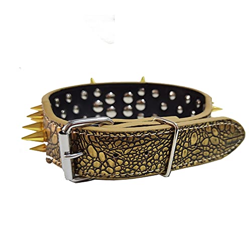 Spiked Dog Collar,2" Wide Dog Collar Gold Spiked Studded,Dog Collar For Large Dogs,Pit Bull Mastiff Rottweiler,Pitbull,Labrador, Etc. (M:2.0" * 17-20", Gold) #TOP4