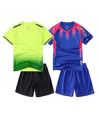 M2C Boys 2-Pack Jersey Soccer Knit Set Sport Team Uniform Shirt and Shorts 7-8 Blue/Gradient Neno Green