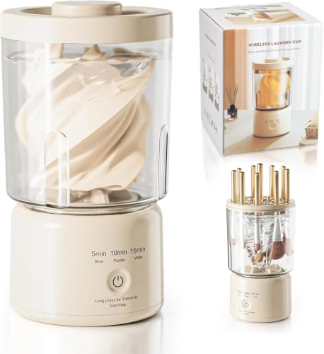 Image of Portable Mini Washing Machine, Rechargeable Underwear Washing Machine Makeup Brush Cleaner Machine Small Clothes Mini Washer for Home, Hotel, Travel and Camping (Cream)