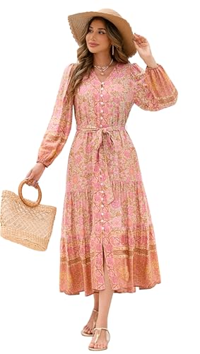 Robe de midi bohème boutonnée convertible en cardigan long à volants romantiques