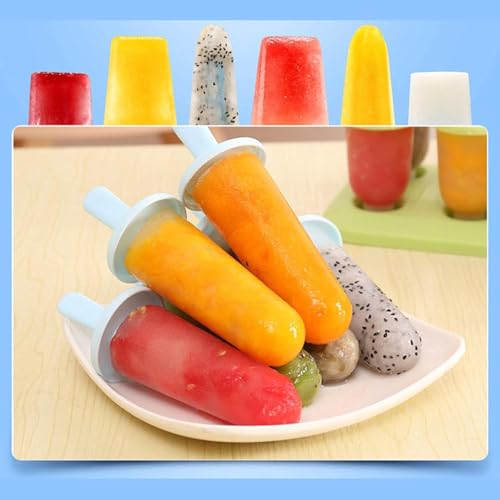 Image of Zeinwap Set of 6 Plastic Reusable Round Shape Ice Popsicle Makers - Homemade Popsicle Frozen Ice Cream Moulds Tray - Kulfi Candy Ice Lolly Mold For Children & Adults - Muilticolor,17X11.9X15.5 Cm
