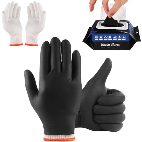 ANBOSON 50 Disposable Black Nitrile Gloves, Heat Resistant Gloves for Cooking/BBQ/Cleaning, Powder Latex Frees Meat Food Prep Grilling Smoking Guantes - Large
