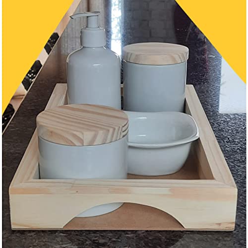 Kit higiene bebê 5 peças - Bandeja, potes, porta álcool e molhadeira - Peças porcelana bandeja e tam