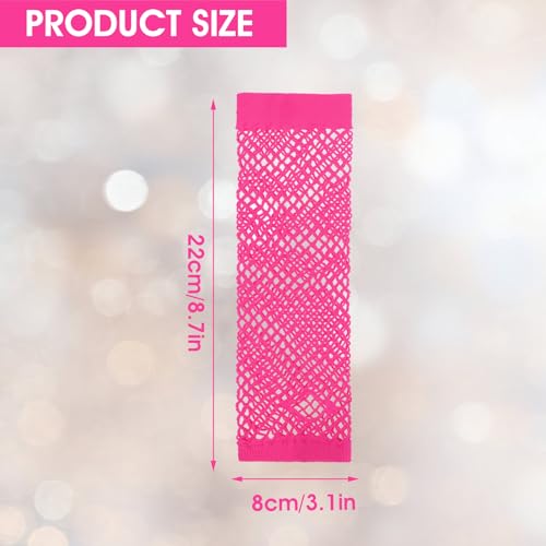 Lusofie 12 Paar Neon Netzhandschuhe Damen, Fingerlose Netzhandschuhe Lang Stretch Mesh-Handschuhe für Weihnachten Party 80er Jahre Kostüm Zubehör Disco Maskerade Hochzeit