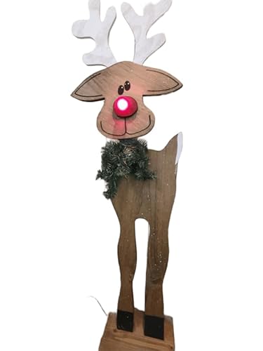 Lighted Wooden Rudolph Reindeer Decoration | 44-Inch Handcrafted Pine Christmas
