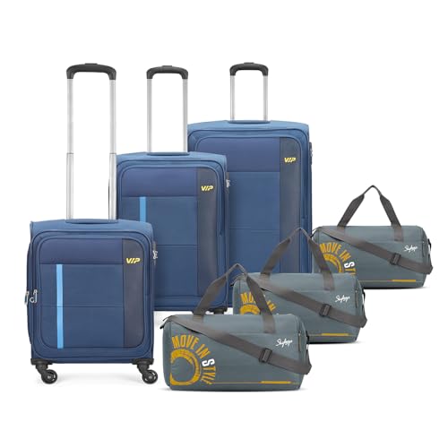 Image of VIP Totonto - S03 Set of 3 (Cabin+Medium+Large) Trolley Bag, Cm | TSA | 8 Wheels | 3 Year International Warranty | Blue and Three Grey Skybags Duffle Bags