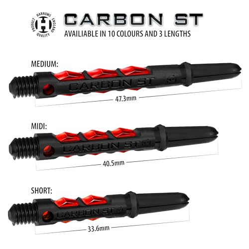 Harrows Darts 3 x Sets of Carbon ST Dart Stems - 9 Dart Shafts in Total - Available in 3 sizes - Tough Carbon Composite (RED, MIDI) - Image 3