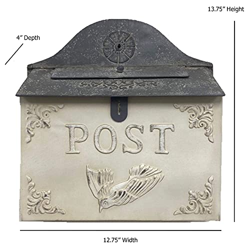 The Nifty Nook I Vintage Style Post Box I Nostalgic Charm Home Decor I Farmhouse Design I 12.75" Width X 13.75" Height (White Horizontal) #TOP2