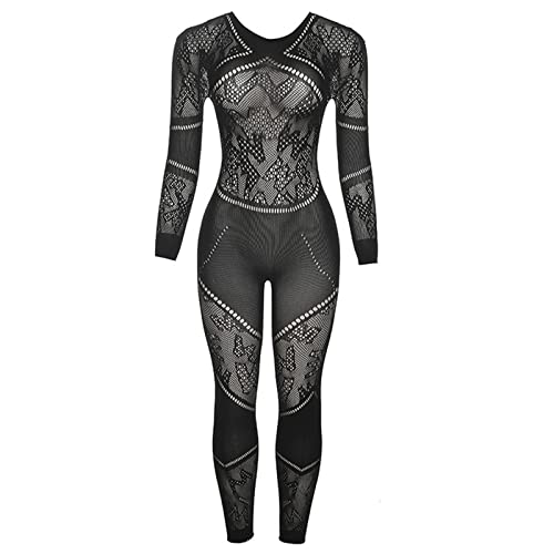 Suncolour Sexy mesh-jumpsuit voor dames, doorschijnende bodycon-rompertjes, playsuit, 160, S