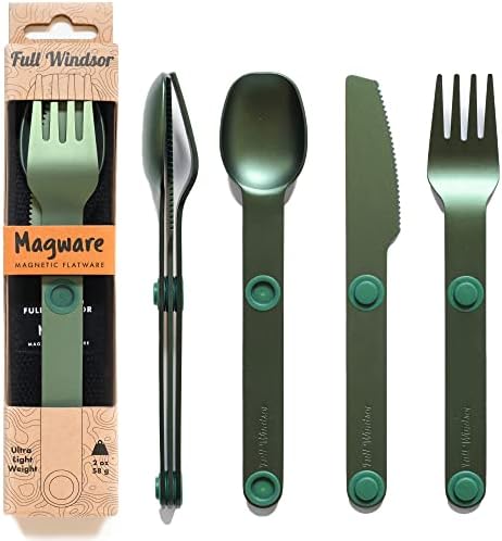 MAGWARE Magnetic Camping Utensils Set - Portable & Reusable Metal Travel Flatware with a Case for Camping, Picnic, Office & Kid's Lunchbox | Camping Cutlery Set | Knife, Fork & Spoon (3 PCS)