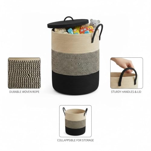 Image of lid Laundry Basket for Clothes, Toy Storage Basket, Storage Basket for Living room, Multi-Purpose, Extra Large Laundry Basket, Dirty Cloth Baskets, 15x20 in inch (LXH) (BG10)