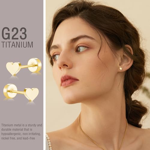 ZDE Women Flat Back Heart Earrings Non-Nickel Star Earrings Titanium Hypoallergenic Cartilage Moon Earrings Stud for Sensitive Ears Simple Classic 5mm Flat Stud Earring3