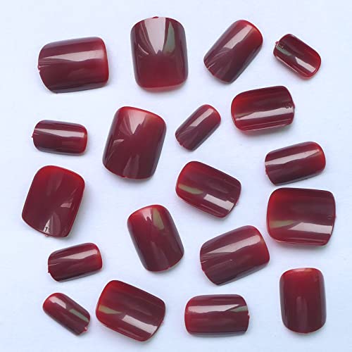 Bellelfin 240pcs Short Press on Nails Burgundy Full Cover Short Square Glossy Fake Nails Acrylic Artificial False Nail Tips with 5 Sheets Adhesive Glue Tabs for Women and Girls Fingernails Design - Thumbnail 3