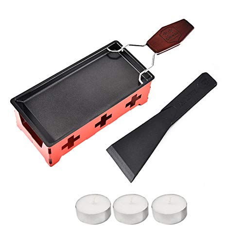 kosingna Cheese Raclette Set Cheese Melter Pan Non-Stick Raclette Grill Set Portable Candlelight Raclette with Spatula Home Metal Kitchen Grilling Tool with Wood Handle