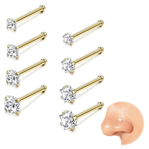 Kabwea 8 piezas 316L acero colorido piercing nariz tachuelas, dorado, X Large