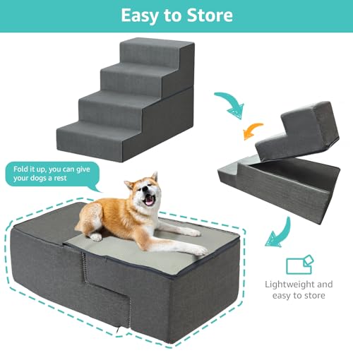 Image of YENING Large Dog Stairs for High Beds - 24 Inches Tall Extra Wide Pet Steps for Large Dogs to Get on Bed 4 Deep Step for Couch