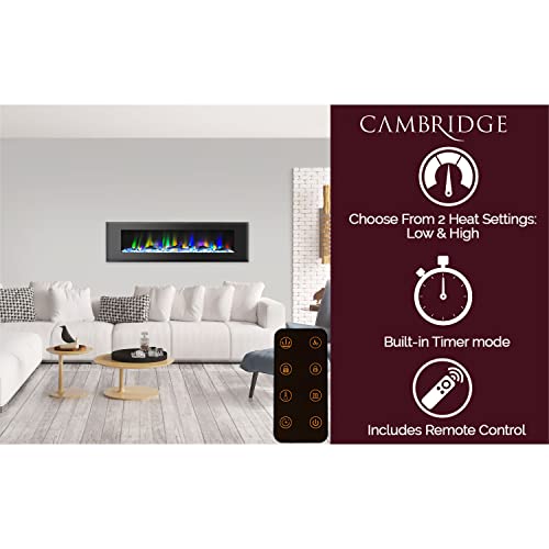 Cambridge Cam72Wmef-2Blk 72 In. Wall-Mount Electric Fireplace In Black With Multi-Color Flames And Driftwood Log Display #TOP6