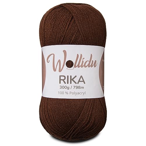 Wollidu Rika - Hilo para tejer y tejer (300 g, 798 m, 100% poliacrílico, color marrón)