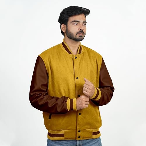 Image of Men's Fashion Varsity Jacket Causal Slim Fit Wool Letterman Baseball Bomber Jackets