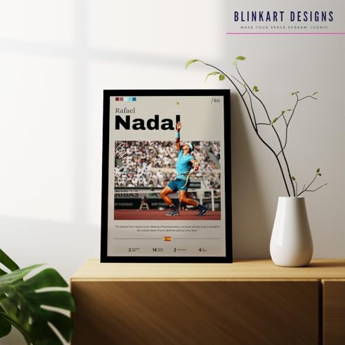 Image of BLINKART Roger Federer Tennis Player Synthetic Wood Photo Framed Wall Hanging Poster For Room & Office Bedroom Living Boys and Girl Room Home Wall Hanging(12 * 18 Inches)
