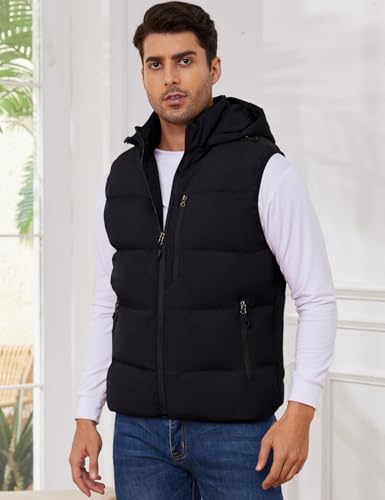 Image of Gihuo Mens Winter Puffer Vest Hooded Sleeveless Quilted Jacket Zip Up Padded Coats