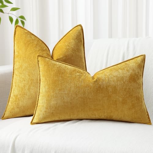 decorUhome Chenille Mineral Yellow Throw Pillow Covers 24x24 Set of 2 by decorUhome - Used condition - Image 4