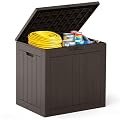 DUMOS 31 Gallon Deck Box, Lockable Outside Storage Box for Outdoor Use, Outside Waterproof Resin Package Delivery Box for Backyard Patio Garden, Brown