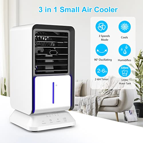 Portable Air Conditioner, Lafhome Small Personal Air Conditioner Oscillating Mini Air Cooler With Timer And Night Light, 3 Speeds Evaporative Air Cooler Desk Fan For Home Office Bedroom Indoor Use #TOP1