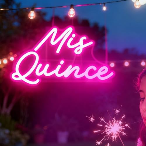 Image of Mis Quince Neon Sign 19.5inches 15th Birthday Party Decor, Customizable Quinceanera Neon Light with USB Power, White LED Wall Art for Living room, Bedroom, Unique Gift for Girls-Pink