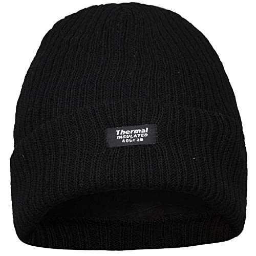 Image of True Face Men's hat Thin Insulation Warm Cap Lined Woolly Knitted Insulate Head Wear (Black, One Size)