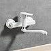 Robinet Mural Mitigeur de Cuisine Blanc Rotatif Double Trou Eau Chaude et Froide Laiton Robinet Cuisine Murale-20Cm