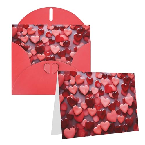 Cartes de vœux vierges Thinking of You avec enveloppes à motif cœurs rouges pour toute occasion