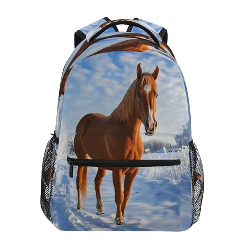 Horse Snow Cloud Backpack for School Boys Girls Adults Kids Bookbag Laptop Bag 15L