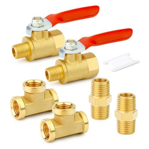 Image of GASHER 6PCS 1 /8 Inch NPT Brass Pipe Fitting, Ball Valve, Barstock Tee Brass Pipe Fitting and Air Hose Fitings
