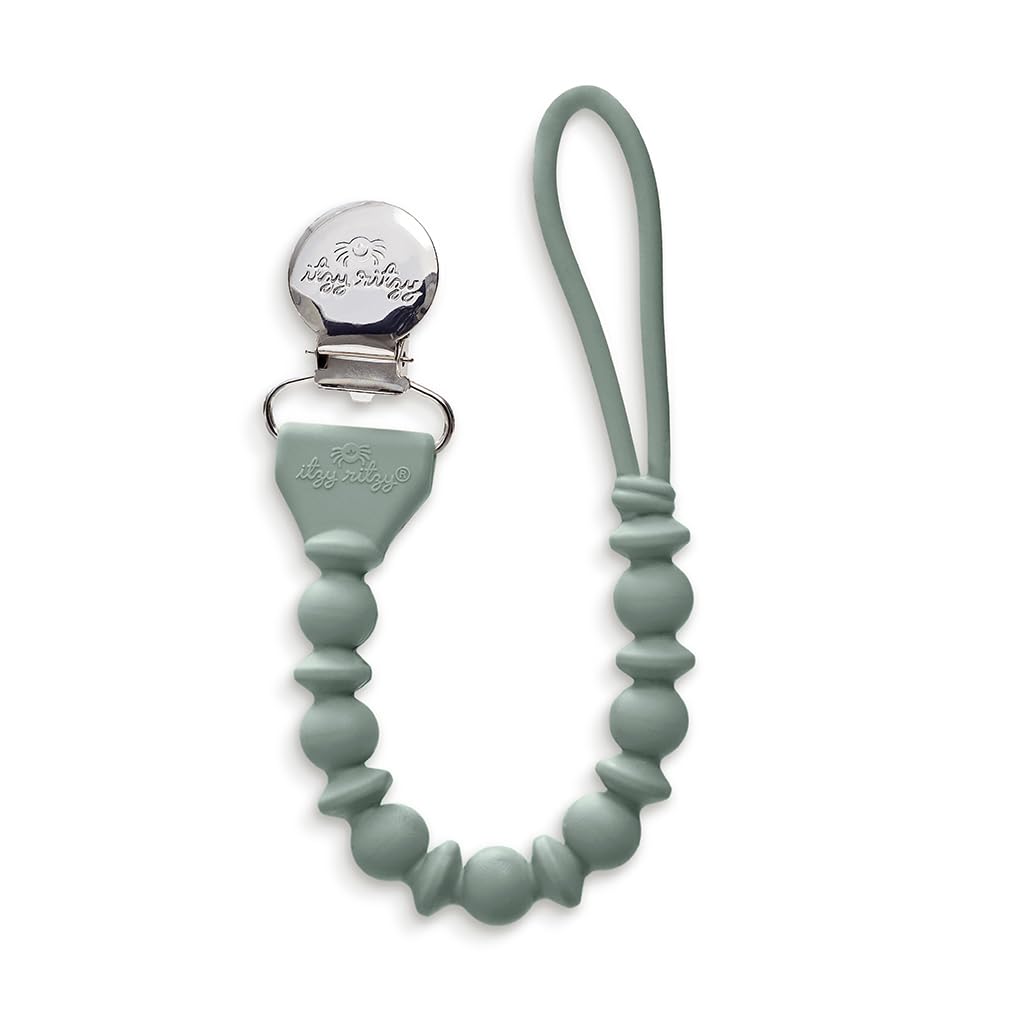 Itzy Ritzy Silicone Pacifier Clip; 100% Food Grade Silicone Pacifier Strap with Clip Keeps Pacifiers, Teethers & Small Toys in Place; Features One-Piece Design & Cord (Succulent)