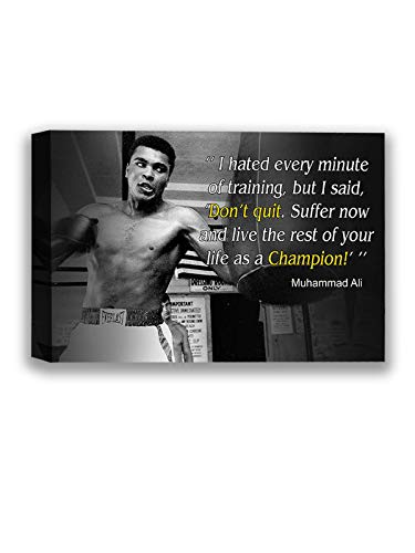 Funny Ugly Christmas Sweater Muhamm Ali Champion s Quote Black and White Photo Portrait Ali Photos Muhamm Ali Canvas Wall Art Sport Quotes Wall Decor for Bedroom 8  x 12 