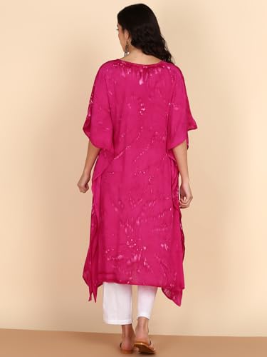 Image of Maaesa Women Handcrafted Tie & Dye Rayon Crepe Kaftan Dress | Casual Wear | Flowy Kaftan Style | Lightweight & Breathable Fabric