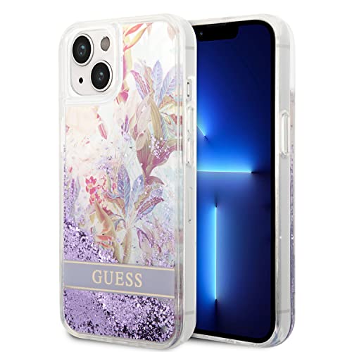 Guess GUHCP14MLFLSU Coque de Protection Rigide pour 14 Plus 6,7" Violet/Violet Flower Liquid Glitter