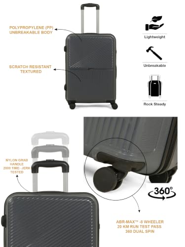 Image of Teakwood Set of 3 8 Wheels Trolley Bag, Hard Cabin with Zipper Closure, Adjustable Push Button & Cross Side Strap, Number Lock System 360 Degree (Set of 3, Grey)